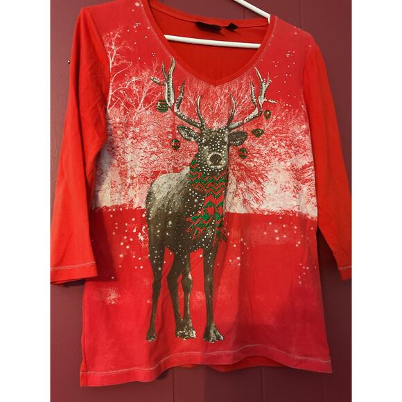 Onque Casual Size Small Sparkly Deer Top - Picture 8 of 9